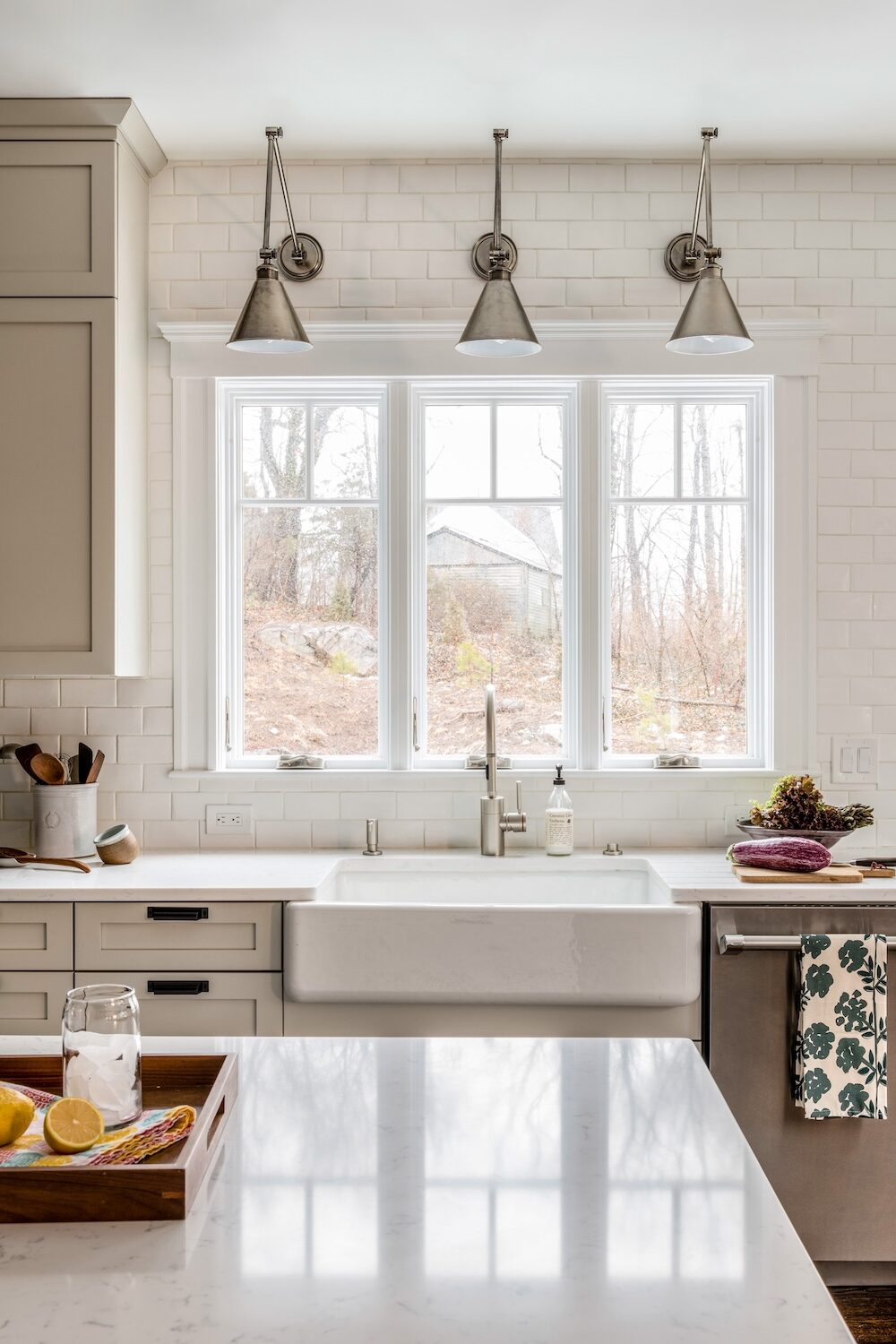 Kitchen Island Subway Tile Wall