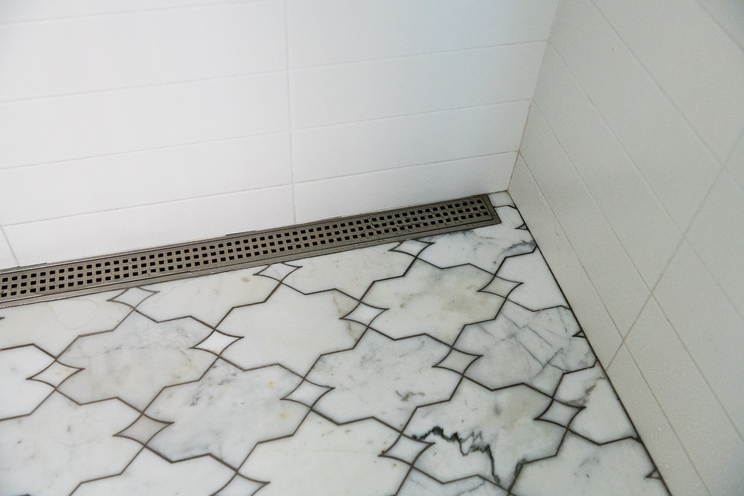 Shower Tile Floor Drain White Tile