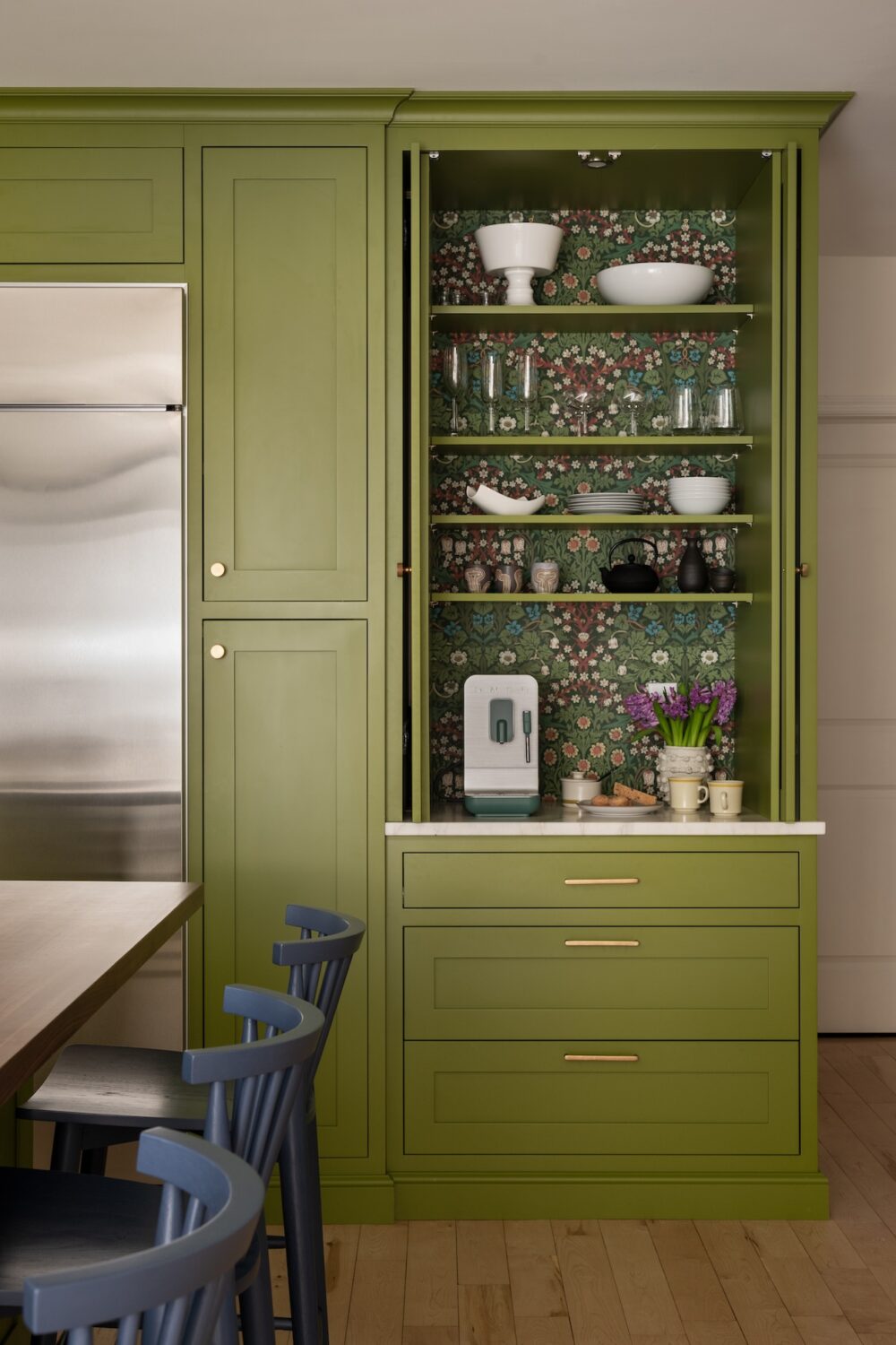 Colorful Kitchen Interior Design Hidden Coffee Station